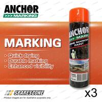 3 x Anchor Mine Marker Orange Fluorescent Non Flammable Marking Paint 400 Gram
