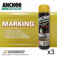 3 x Anchor Mine Marker Yellow Non Flammable Marking Paint 400G Clear and Durable