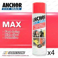 4 Packets of Anchor Max Crimson Red R15 Aerosol Paint 400 Gram Fast Drying