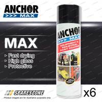 6 Packets of Anchor Max Gloss Black Aerosol Paint 400 Gram Fast Drying