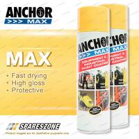2 x Anchor Max Golden/Safety Yellow Y14 Aerosol Paint 400 Gram Fast Drying