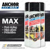 3 Packets of Anchor Max Satin Black Aerosol Paint 400 Gram Fast Drying