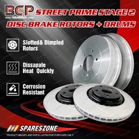 BCP Front + Rear Slotted Brake Rotors Drums for Hyundai Santa Fe SM 9/00 - 11/05