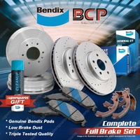 F + R BCP Slotted Brake Rotors Drums Bendix Pads Shoes for Ford Festiva WF 1.5L