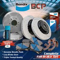 F + R Slotted Brake Rotors Drums Bendix Pads Shoes for Ford Courier PE 2.5L 2.6L