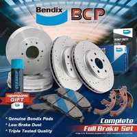 F + R Slotted Brake Rotors Drums Bendix Pads Shoes for Toyota Hiace TRH223R 2.7L