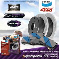Bendix ULT4WD Rear Disc Rotors + Brake Pads for Nissan Patrol Y62 5.6 AWD Wagon