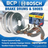 Rear BCP Brake Drums + Bosch Brake Shoes for Holden Jackaroo UBS 52 55 16 17
