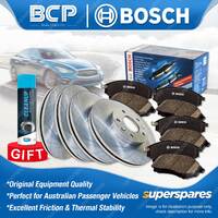 Front + Rear BCP Disc Rotors Bosch Brake Pads for Ford Fairlane Falcon FG BF BA