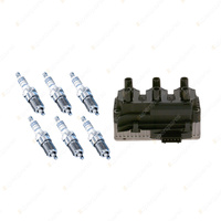 Bosch 6 Spark Plugs+Ignition Coil for Volkswagen Golf MK 3 1H Passat B4 3A V6