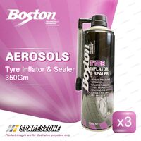 3 x Boston Tyre Inflator & Sealer Aerosol 350 Gram Maintain Proper Tire Pressure
