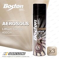 3 x Boston Lithium Grease Maintenance Aerosol 400 Gram Lubricant Formulated