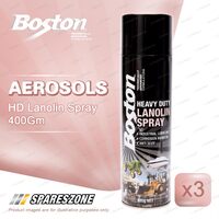 3 x Boston HD Lanolin Spray Aerosol 400 Gram Lubricant and Corrosion Inhibitor