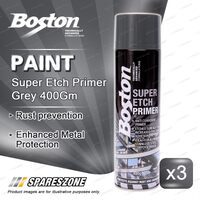 3 x Boston Super Etch Primer Grey Metal Protection Paint 400 Gram Durable Finish
