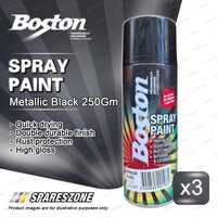 3 x Boston Metallic Black Spray Paint 250 Gram Black Rich Rust Prevention Finish