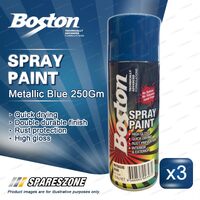 3 x Boston Metallic Blue Spray Paint 250 Gram Blue Shiny Rust Prevention Finish