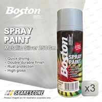 3 Boston Metallic Silver Spray Paint 250Gram Silver Sleek Rust Prevention Finish