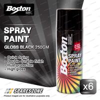 6 x Boston Gloss Black Spray Paint Can 250 Gram High Gloss Rust Protection