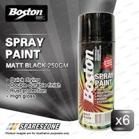 6 x Boston Matt Black Spray Paint Can 250 Gram High Gloss Rust Protection