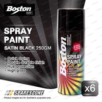 6 x Boston Satin Black Spray Paint Can 250 Gram High Gloss Rust Protection