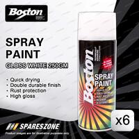 6 x Boston Gloss White Spray Paint Can 250 Gram High Gloss Rust Protection