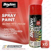 6 x Boston Gloss Red Spray Paint Can 250 Gram High Gloss Rust Protection