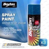 3 x Boston Ocean Blue Spray Paint Can 250 Gram High Gloss Rust Protection
