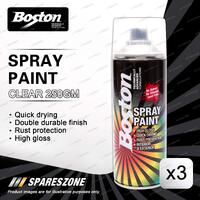 3 x Boston Clear Spray Paint Can 250 Gram High Gloss Rust Protection