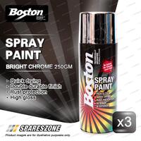 3 x Boston Bright Chrome Spray Paint Can 250 Gram High Gloss Rust Protection