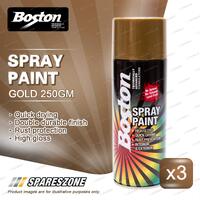 3 x Boston Gold Spray Paint Can 250 Gram High Gloss Rust Protection