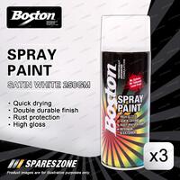 3 x Boston Satin White Spray Paint Can 250 Gram High Gloss Rust Protection
