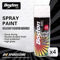 4 x Boston Gloss White Spray Paint Can 250 Gram High Gloss Rust Protection