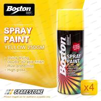 4 x Boston Yellow Spray Paint Can 250 Gram High Gloss Rust Protection