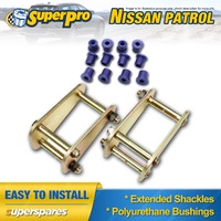 Extended Greasable Shackles & Superpro Bushings kit for Nissan Patrol GQ 88-97