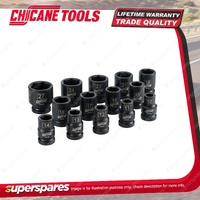 14 Pcs of Chicane 1/2" Drive 6Pt Metric Impact Socket Set - Cr-Mo Steel