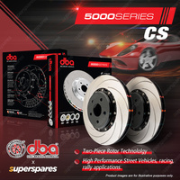 2x DBA Front 5000 Curved Slotted 2-Piece Black Hat Disc Rotors for HSV VF 13-on