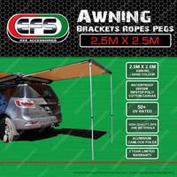 EFS Sand Colour Waterproof 50+ UV Awning Brackets Ropes Pegs 2.5m x 2.5m