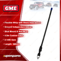 GME 380mm 2.1DBI Gain Flexible Antenna - with Black Heat Shrink Stud Mount & Nut