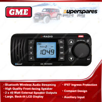 GME Bluetooth AM / FM Black Marine Stereo with Front-facing Speaker