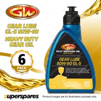 6 x Gulf Western Gear Lube GL-5 80W-90 Heavy Duty Extreme Pressure Gear Oil 1L