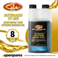 8 x Gulf Western Outboard Two Stroke Marine TC-W3 Ash Less Engine Oil 1L