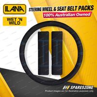 Ilana Neoprene Steering Wheel Covers & Seat Belt Protector Packs - Black/Blue