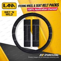 Ilana Neoprene Steering Wheel Covers & Seat Belt Protector Packs - Black/White