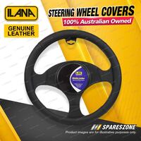 Ilana Universal Interiors Genuine Leather Car Steering Wheel Covers - Black