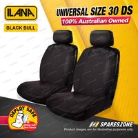 Front Ilana Universal Black Bull Leather Car Seat Covers Size 30 DS - Black