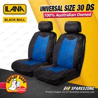 Front Ilana Universal Black Bull Leather Car Seat Covers Size 30 DS - Black/Blue