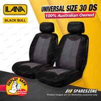 Front Ilana Universal Black Bull Leather Car Seat Covers Size 30 DS - Black/Grey