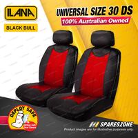 Front Ilana Universal Black Bull Leather Car Seat Covers Size 30 DS - Black/Red