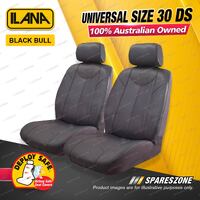 Front Ilana Universal Black Bull Leather Car Seat Covers Size 30 DS - Grey