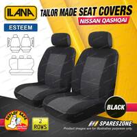 2 Rows Ilana Tailor Made Black Esteem Seat Covers for Nissan Qashqai J11 Wagon